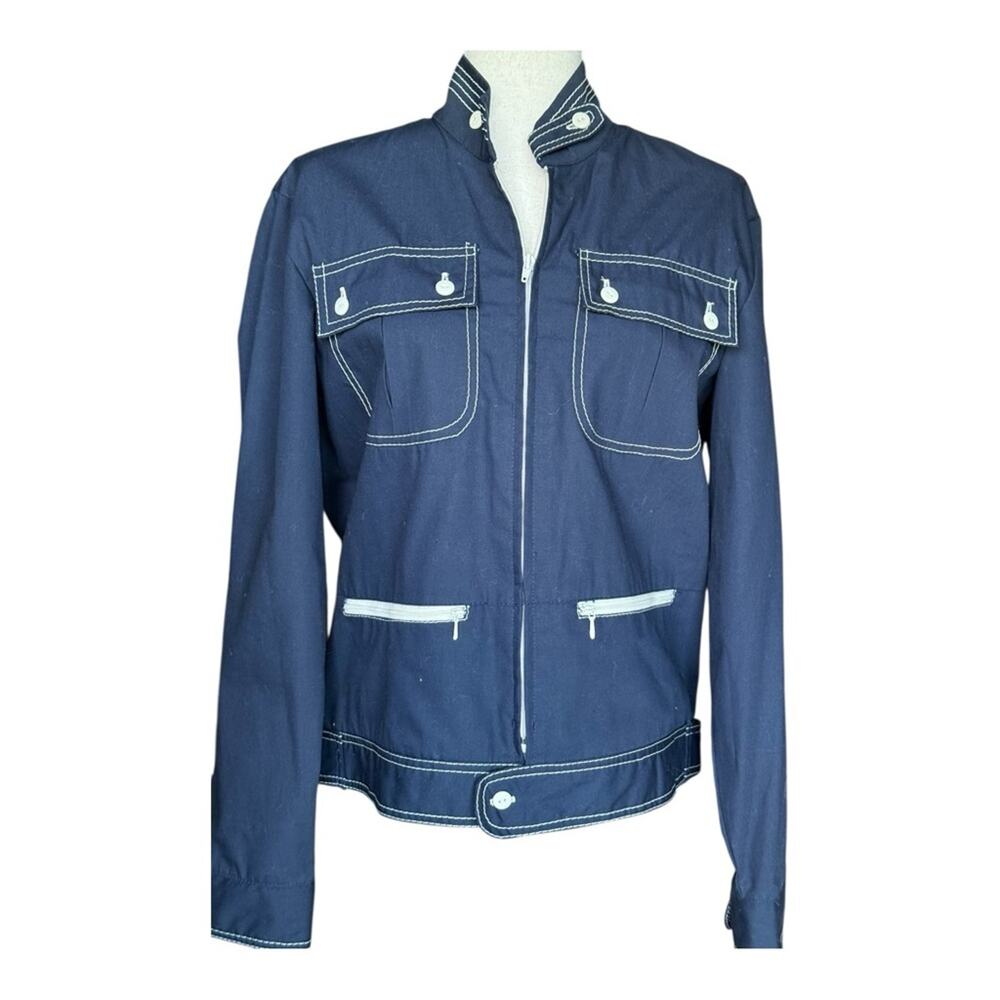 Silton Vintage Navy Utility Workwear Jacket  Zips Lightweight Windbreaker M